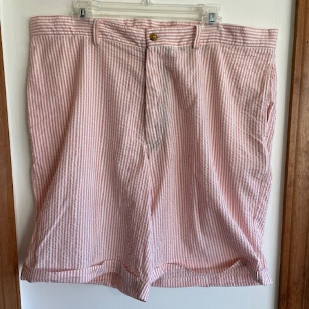 ORVIS Pink & White Stripe Seersucker Cuffed Flat Front Shorts